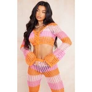 PrettyLittleThing Women’s 70s-Inspired Crochet Two-Piece Set Size XS